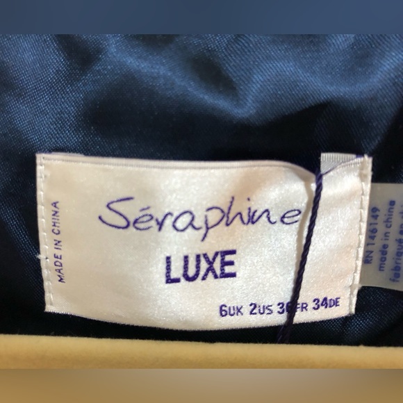 Seraphine Maternity LUXE navy & ivory polka dot silk cocktail “Cassandra” dress - Picture 6 of 9